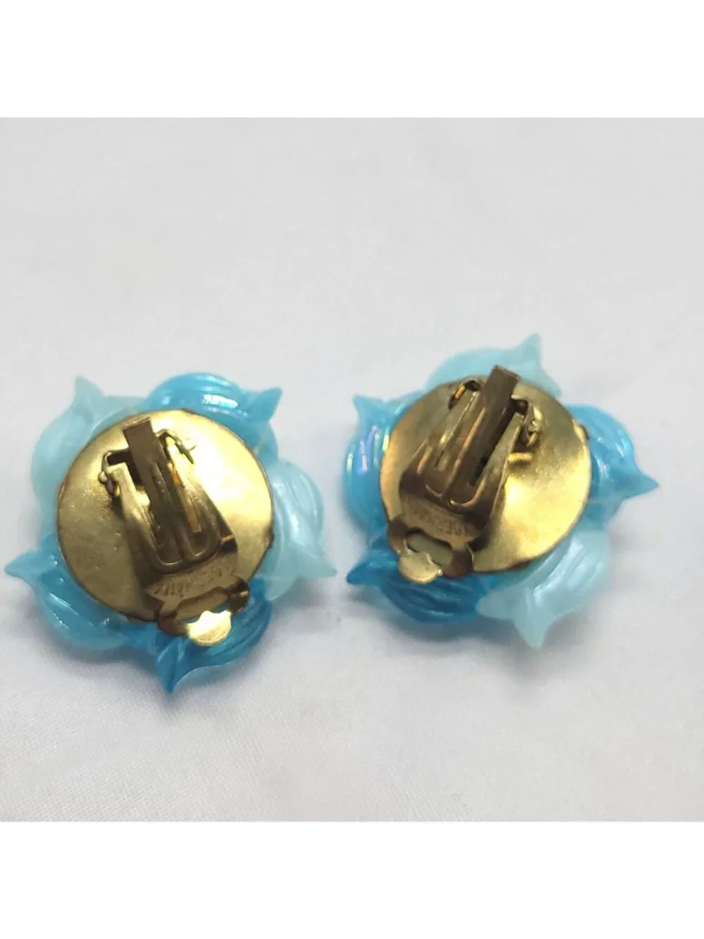 Vintage West Germany Blue Floral Clip-On Earrings Faux Pearl Bead Cluster - Picture 2 of 7